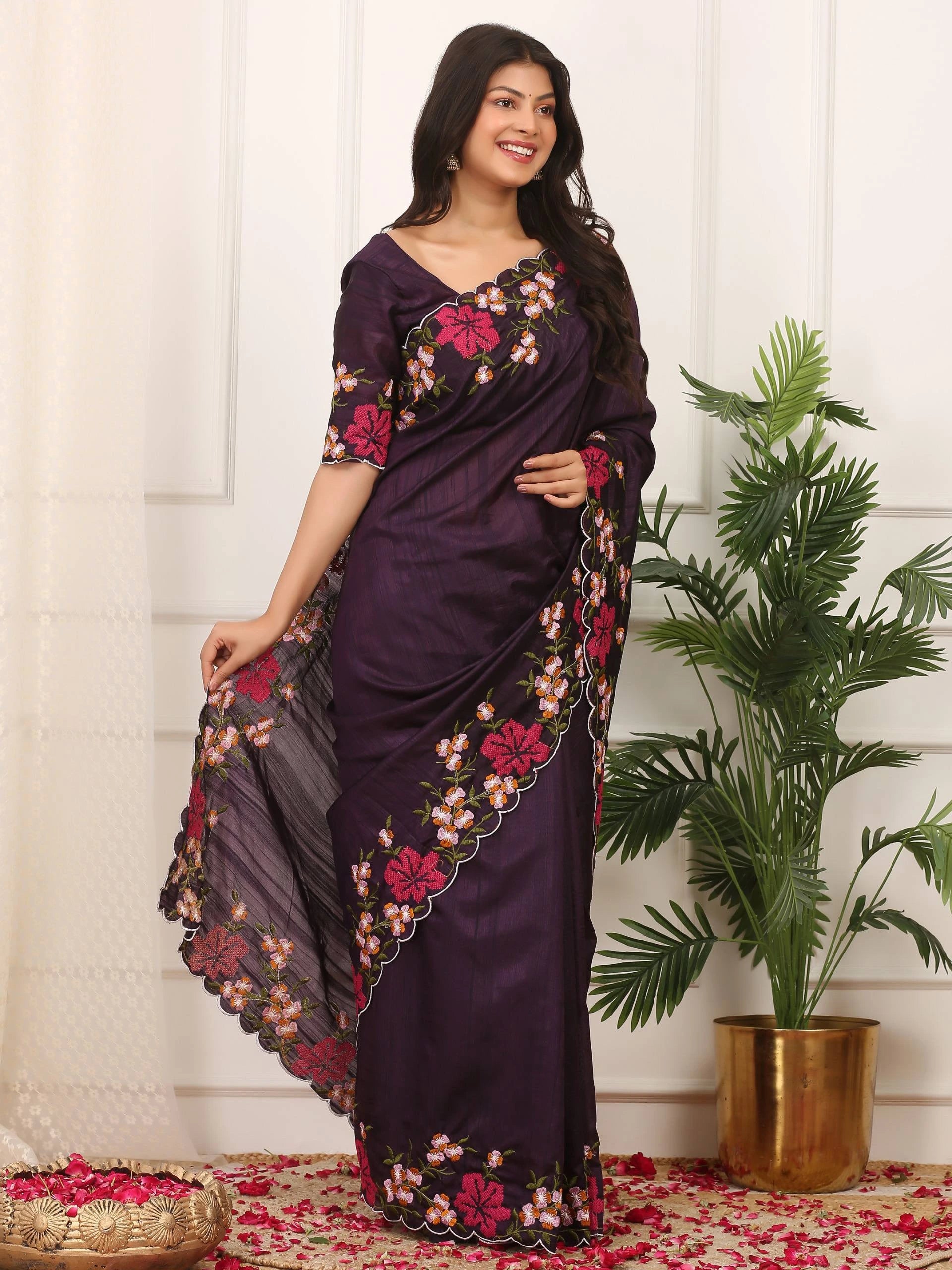 Dark Purple Silk Saree Kalyanja Fashion